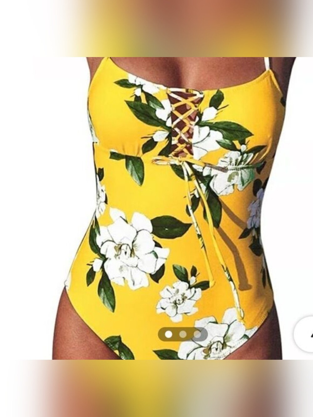 Yellow Floral Lace-Up One-Piece Swimsuit